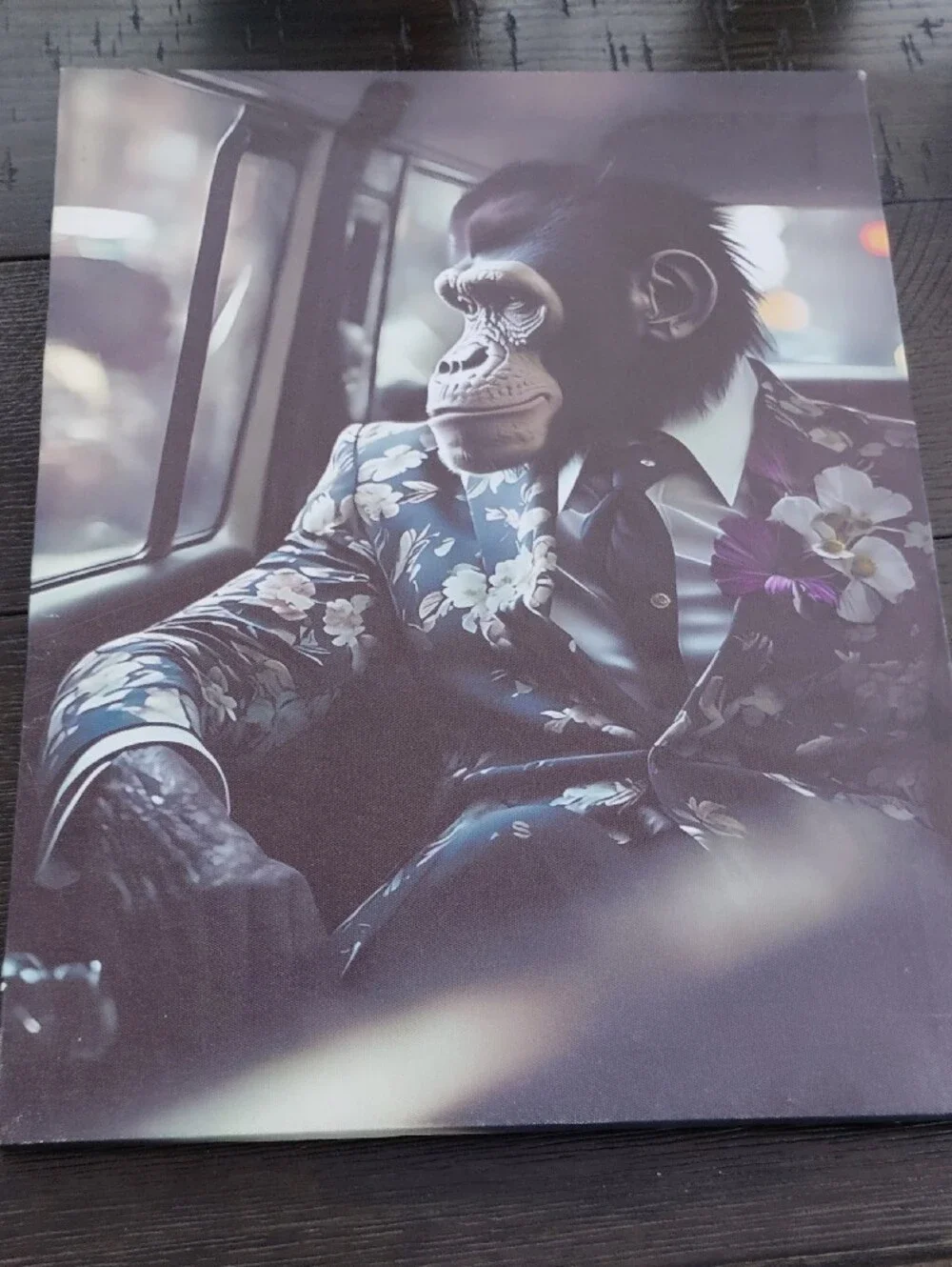 Stylish Chimp Portrait Canvas - Floral Navy Suit
